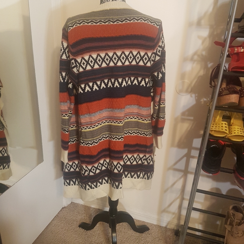 Tobi medium aztec, trival  long thick open front knitted cardigan